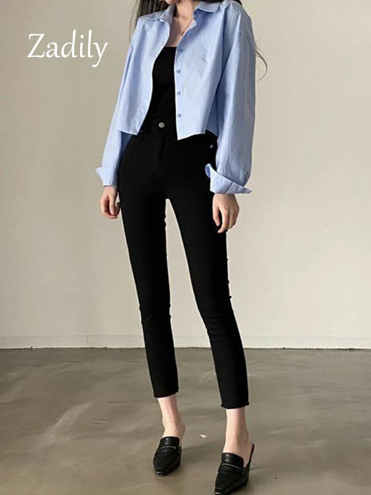 Casual Long Sleeve Women White Shirt Korea Style Solid Button Split.