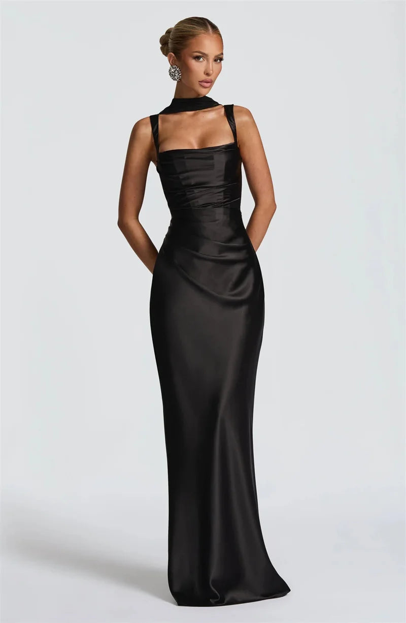 Mozision Satin Backless Sexy Maxi Dress Women Elegant.
