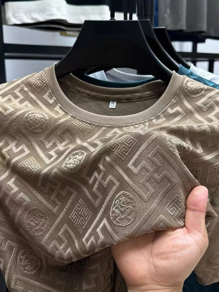 Men’s High end brand ice silk round neck short sleeve T-shirt summer.