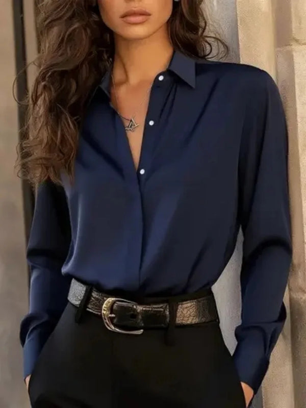Women's  Long Sleeve Button Down Blouse - Elegant Office Chic Top.