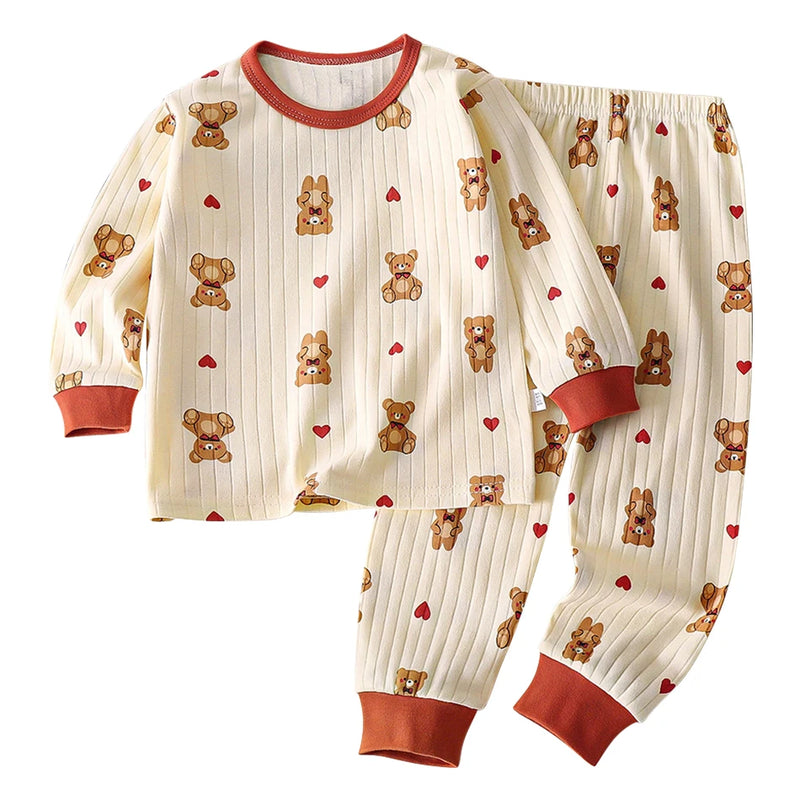 Kids Casual Autumn Long Sleeve Pajamas Set Boys and Girls.