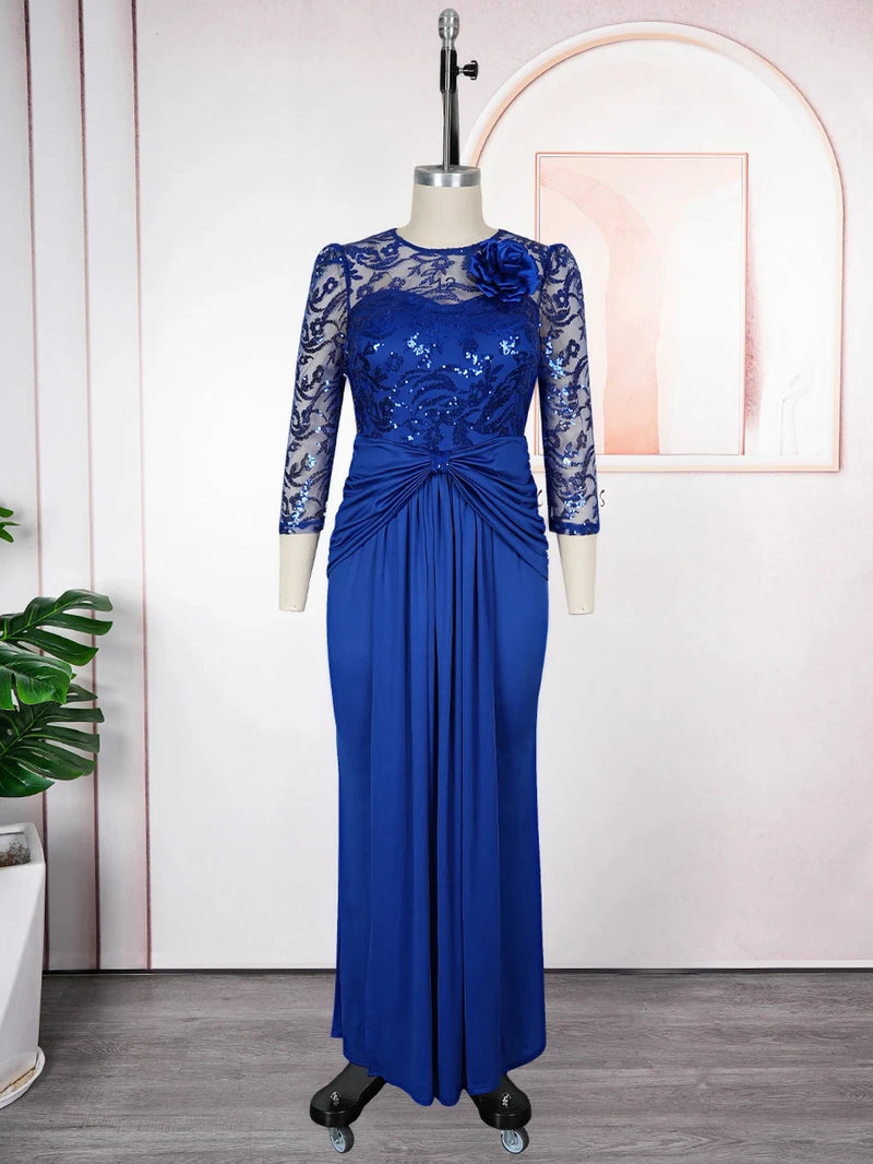 Sequins Long Sleeve Chiffon Dresses Elegant Women Party.