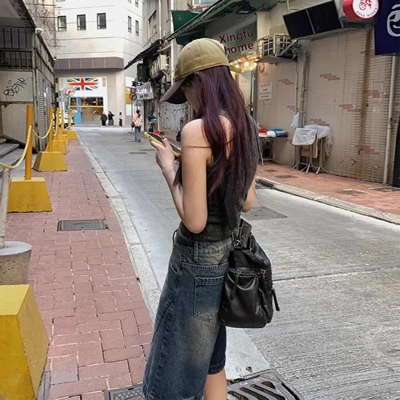 High Waist Wide Leg Thin Denim Shorts Women Summer.