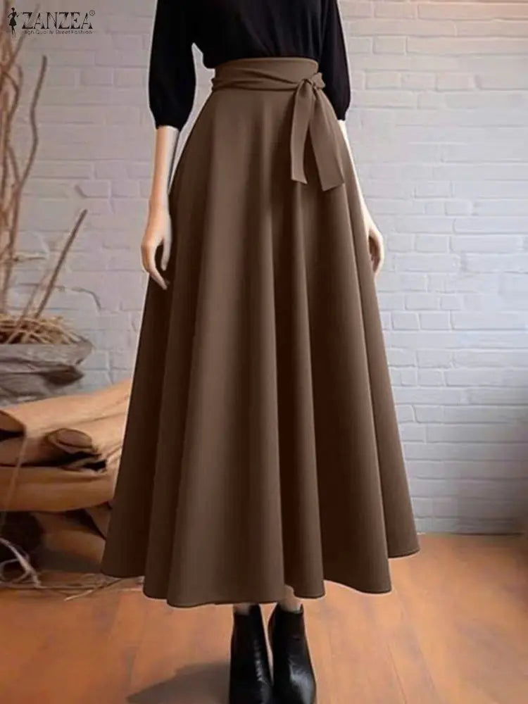 Elegant Women Maxi Skirts Elastic Waist Jupes.