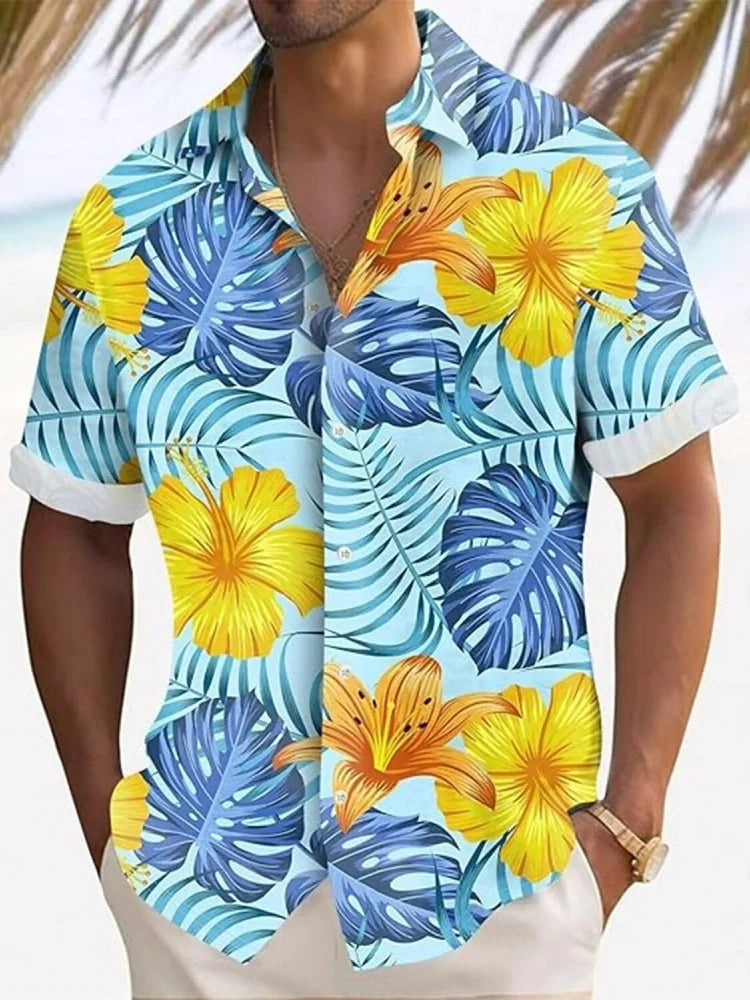 Summer Rose Water 3D Print Shirts Men Fashion Shirt Casual Vintage.