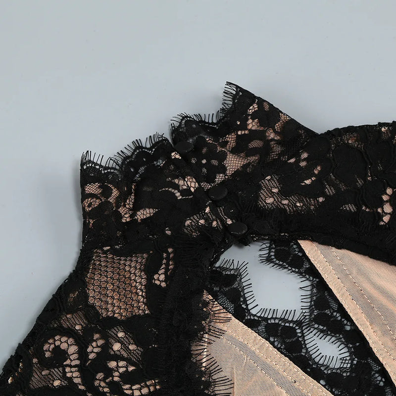 Women’s VC Black Lace Cut Out Long Dress Backless High Split.