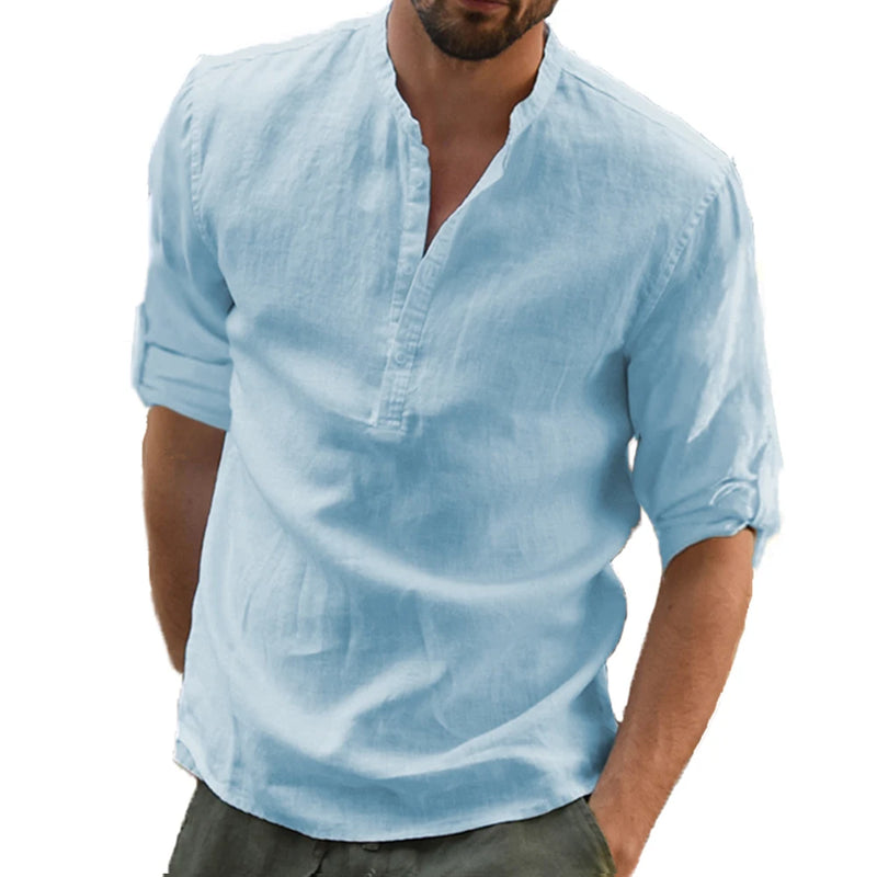 KB New Men's Casual Blouse Cotton Linen Shirt Loose Tops Long Sleeve.