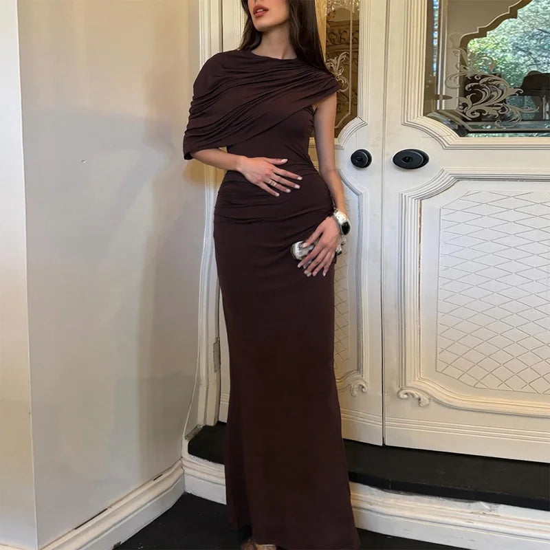 Mozision Irregular Ruched Sexy Maxi Dress For Women.