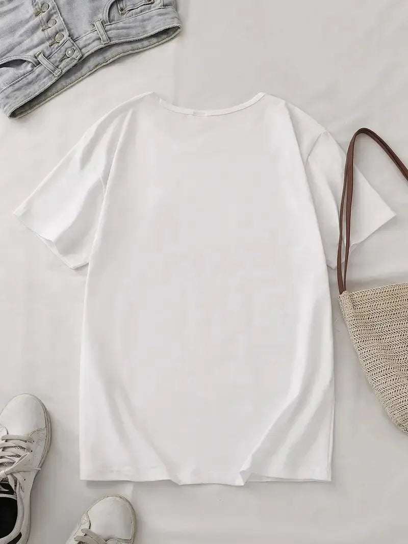 Women's Casual Short Sleeve T-Shirt with Double-sided Pastel Flowers Print.