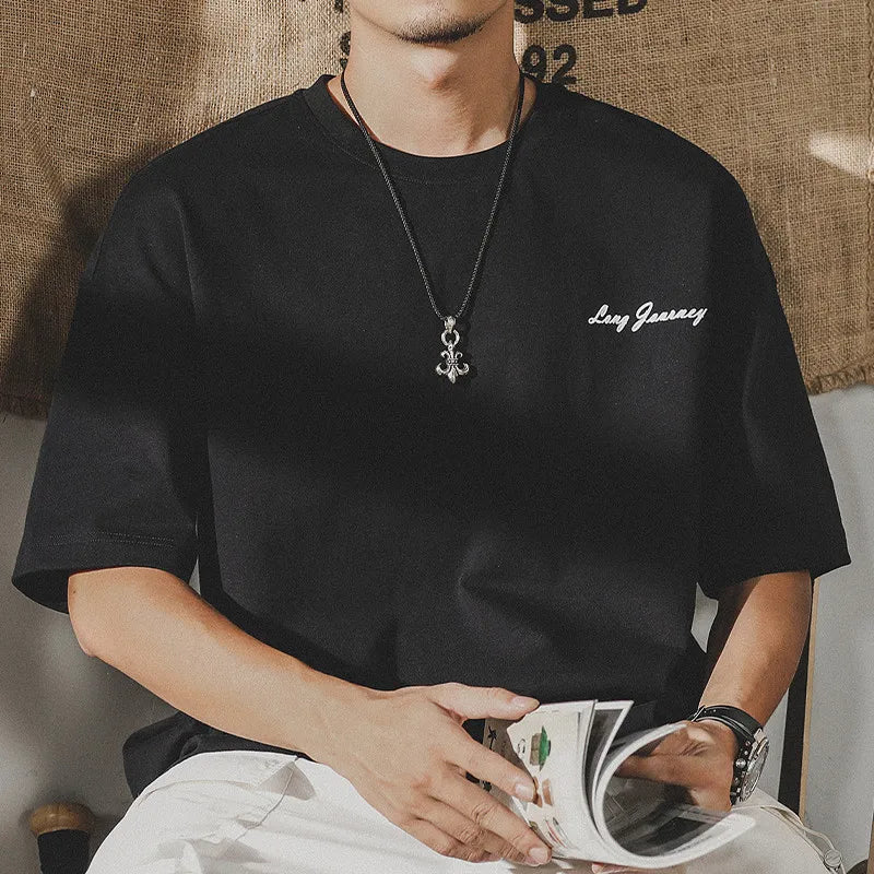 Summer Men's Oversized Letter Print Short Sleeve T-shirt.