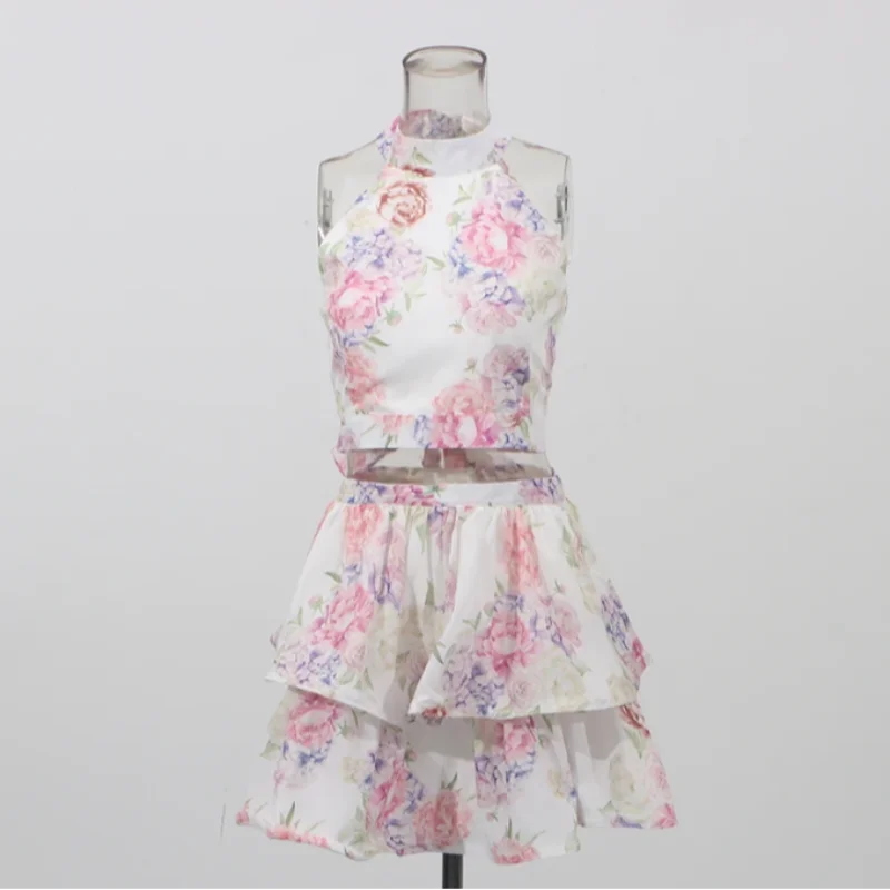 Women’s Chic Floral Printed Mini Dress Backless Sleeveless.
