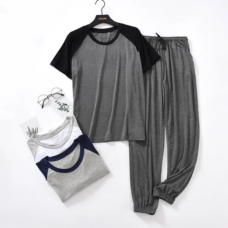 Japanese spring and summer men's pajamas suit modal short-sleeved.