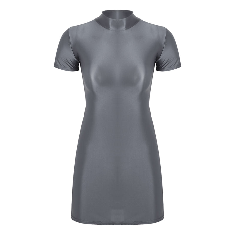 Women’s Oil Glossy Tights Mini Dress Sexy Party Clubwear.