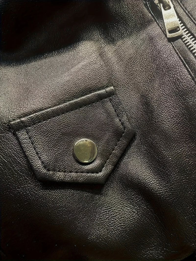 Women's Short American Retro Pu Motorcycle Leather Slim Jacket.