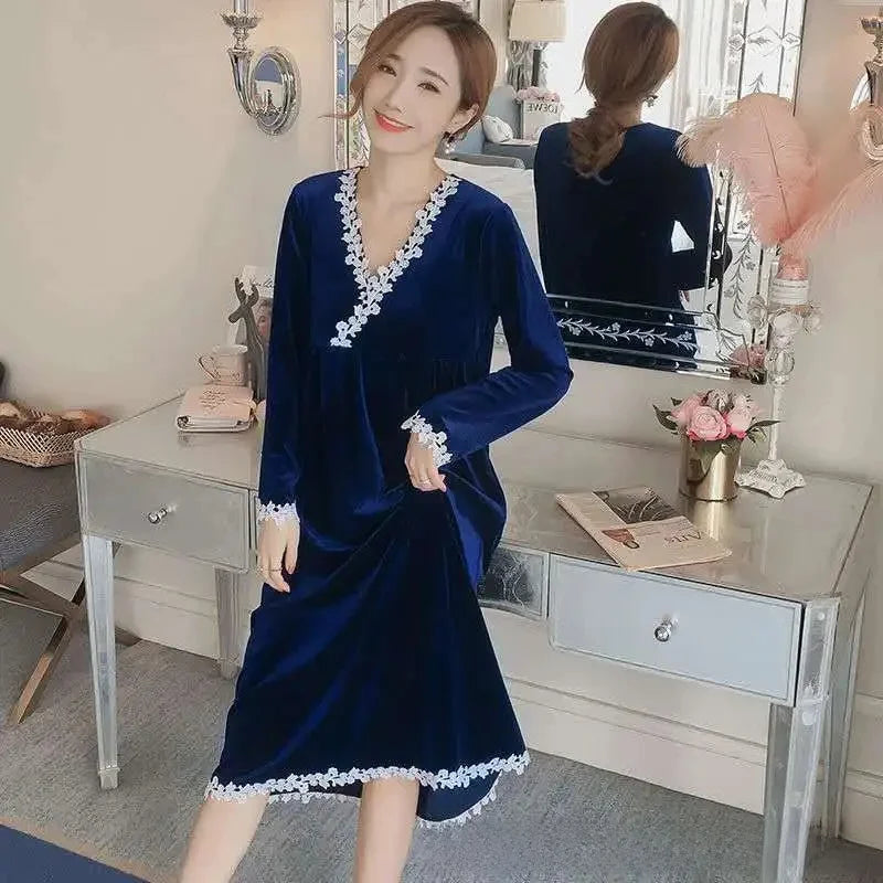 Sleep Dress Women Winter Long Sleeve Sexy Luxury Velvet Spring Autumn Winter.