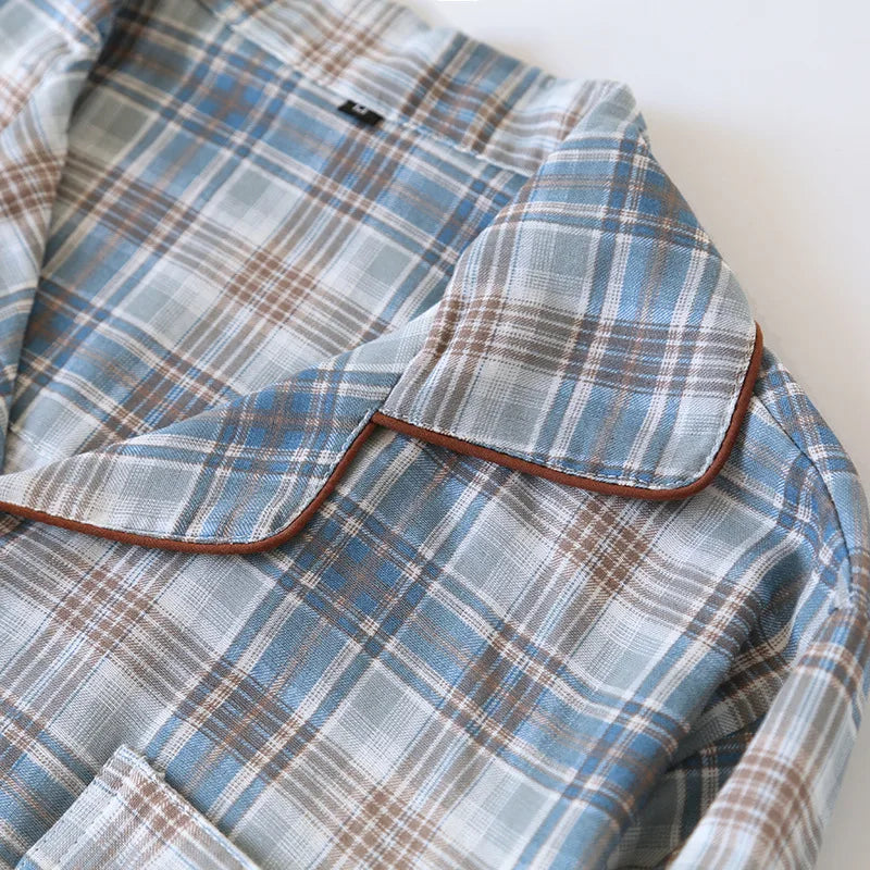 Men's Pajama Set Spring/Summer Checkered Simple Long sleeved Two Piece.
