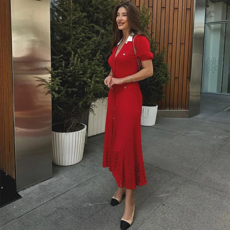 Contrast Single Breasted Knitted Dress For Women.