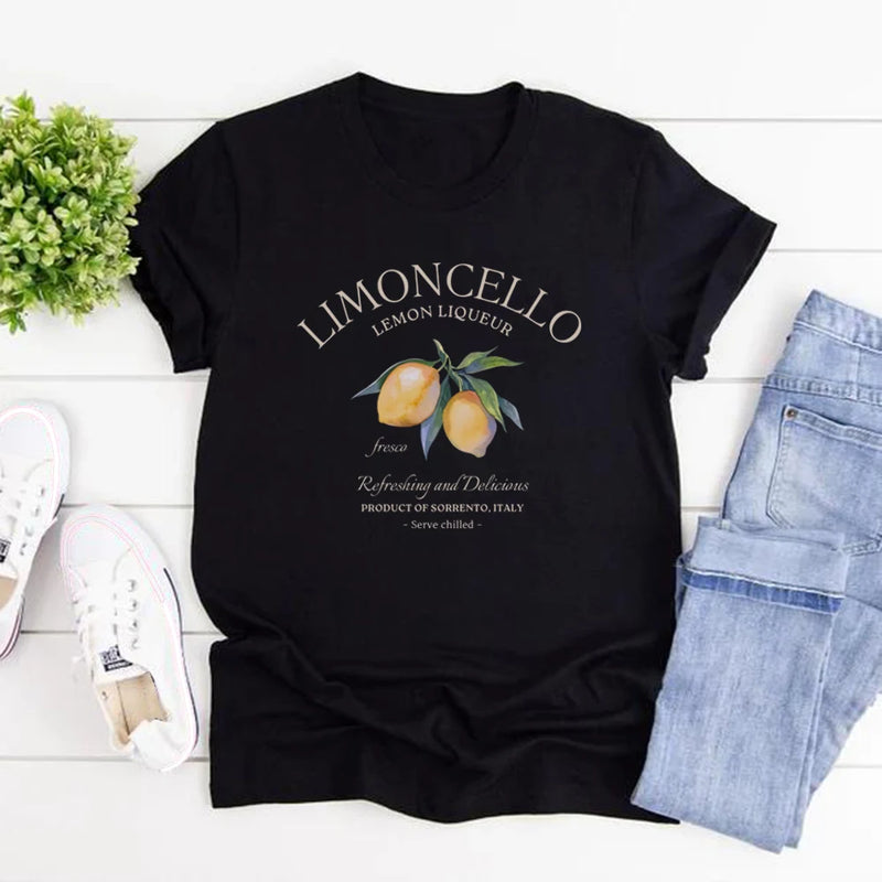 Limoncello T-Shirt Italy Lemons T-shirt Women Short Sleeve O-neck.