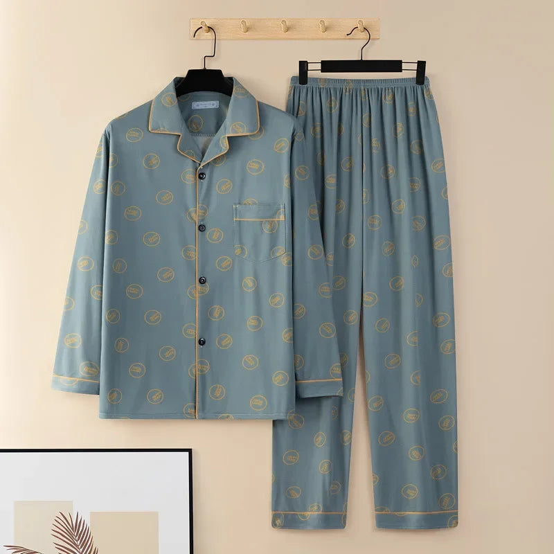 Men Pyjamas Fall and Winter Plaid Simple Sleepwear Homewear.