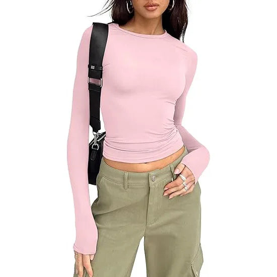 1pcs Four Seasons Fashion Senior Women T-shirt Long Sleeve Crew Neck.