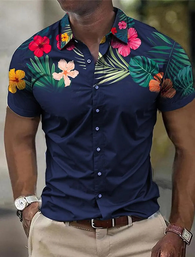 Summer Floral Rose 3D Print Shirts Men Fashion Shirt Casual Vintage.