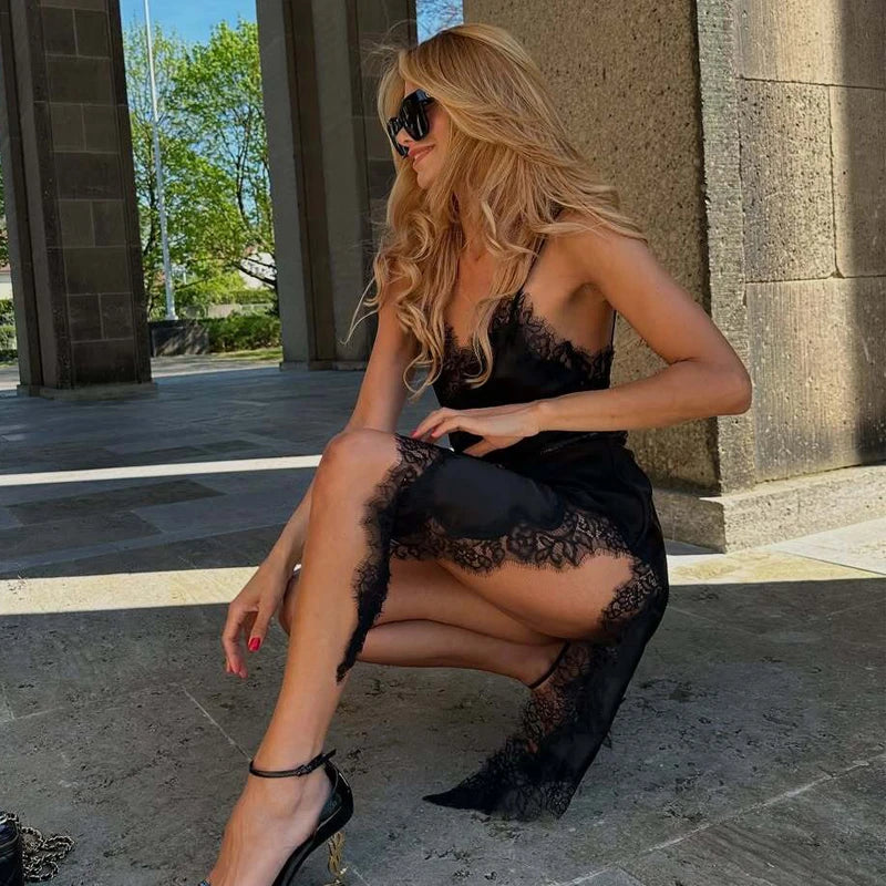 MUJER 2026 Lace Slip Dress Woman Black Backless Short Dresses.