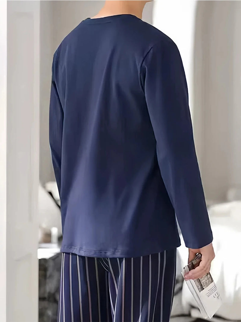 Teenage Men's Pajamas Long-Sleeved Spring and Autum.