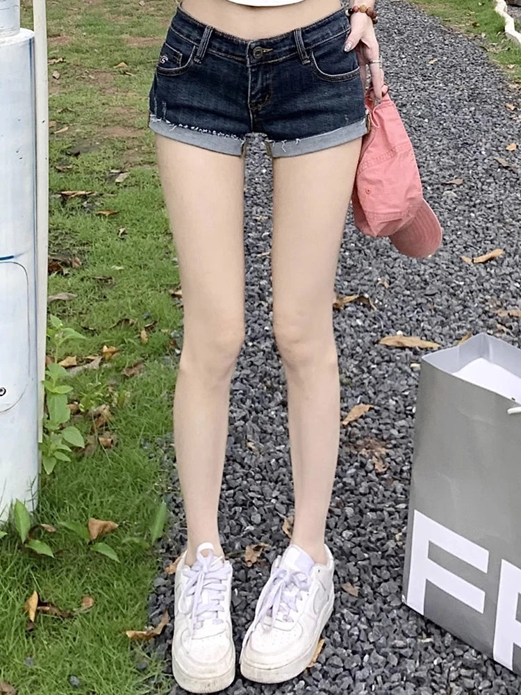 Summer Women Korean Denim Shorts Pants Lady Low Waist Elastic Slim.