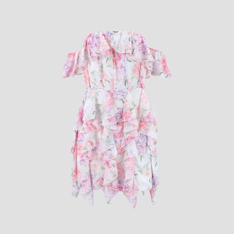 Women’s Chic Floral Printed Mini Dress Backless Sleeveless.