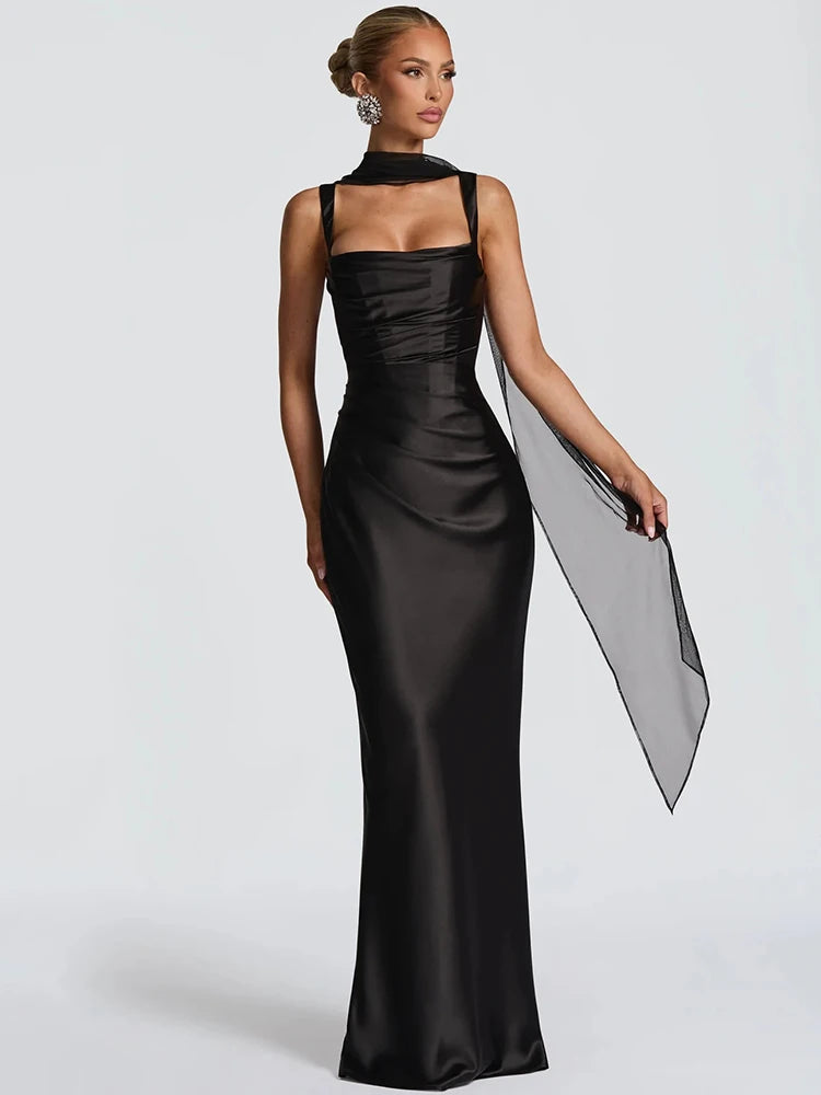 Mozision Satin Backless Sexy Maxi Dress Women Elegant.