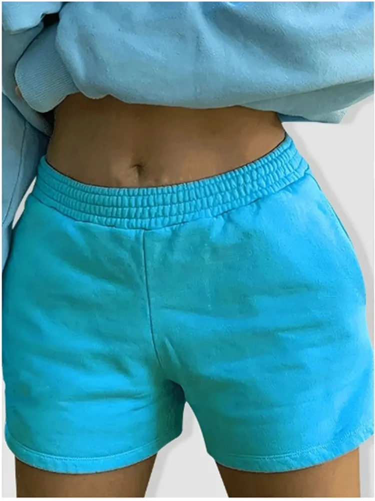 Summer Blue Shorts Women Casual Elastic Waist Pants Simple.