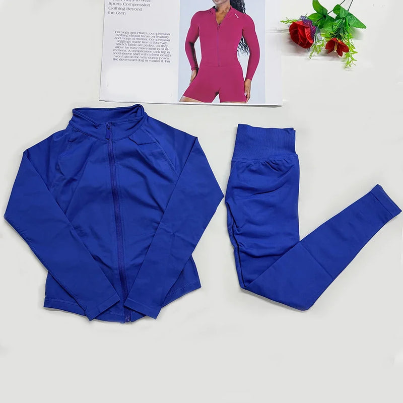 Dynamic Zippy Jacket 2 piece set yoga outfits Seamless Zip Tracktop Sports.