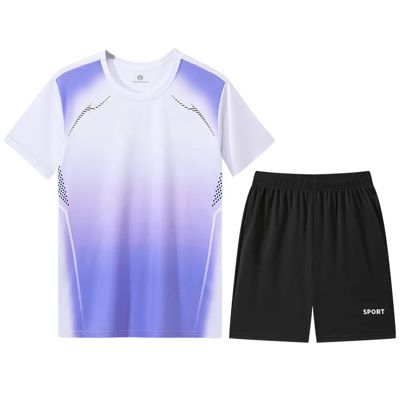 CHRLCK Unisex Gradient Fitness Clothes Ice Silk Quick Drying T-shirt Suits.