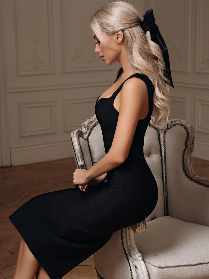 Midi Bandage Dress Women Red Party Dress Bodycon Elegant.