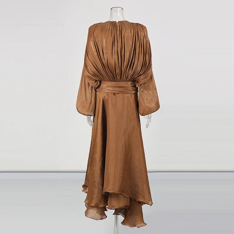 Solid Loose Spliced Folds Elegant Dresses for Women.