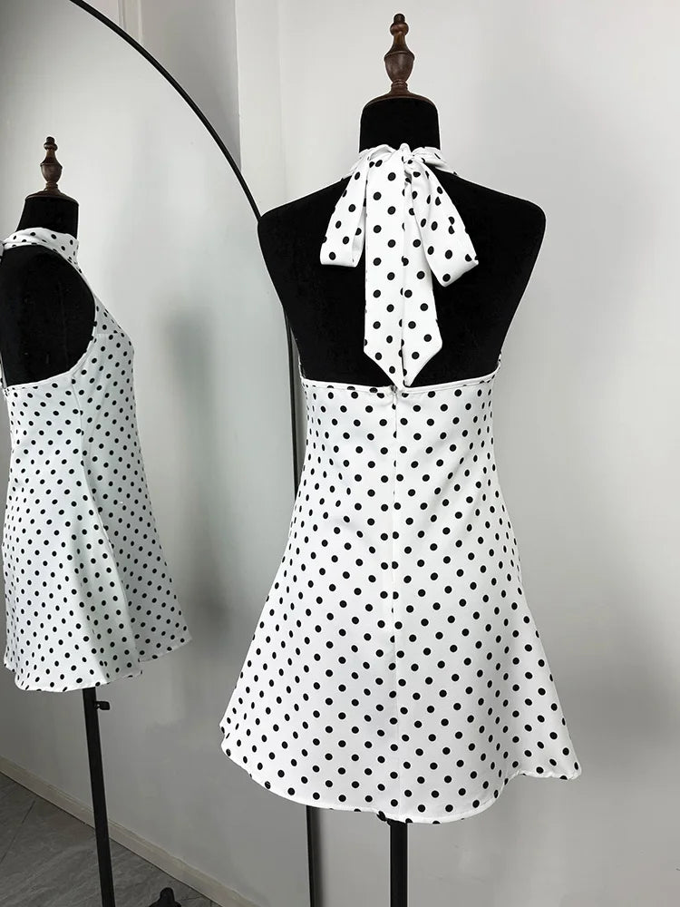 Tornova Polka Dot Halter Sleeveless Dress For Women.