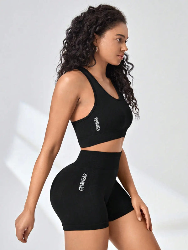 Women Yoga Set Bra Shorts Set Seamless Fitness Tracksuit Gym Running.