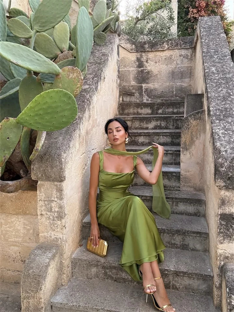Mozision Satin Backless Sexy Maxi Dress Women Elegant.