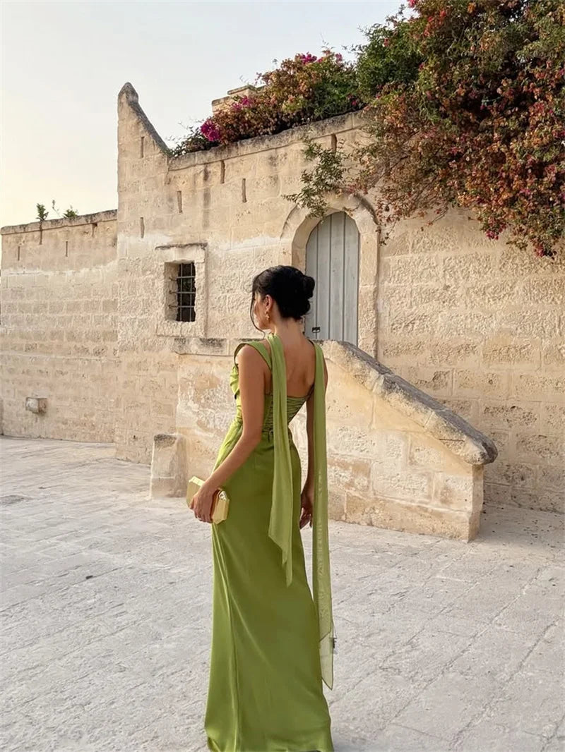 Mozision Satin Backless Sexy Maxi Dress Women Elegant.