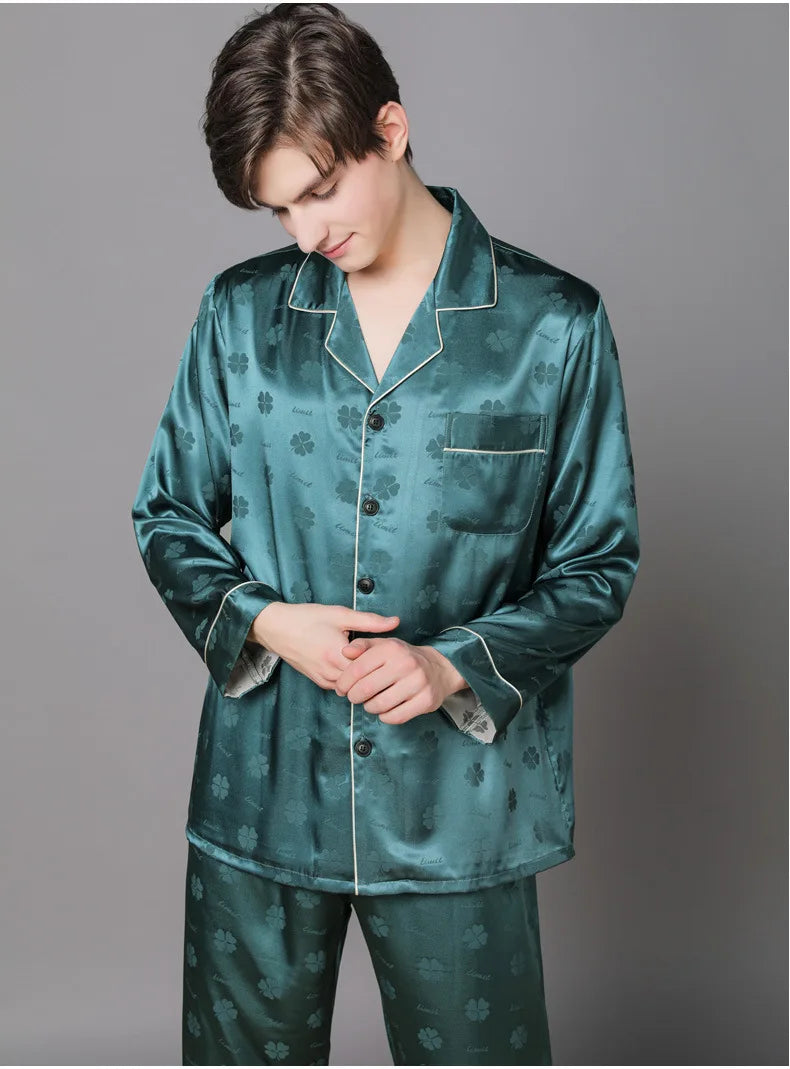 Men Ice Silk Pajamas Suit Summer Plus Size.