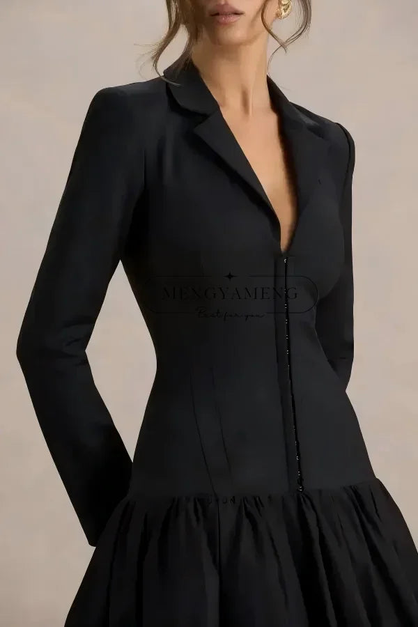 Women Black Party Dresses Suit Jacket Dresses.