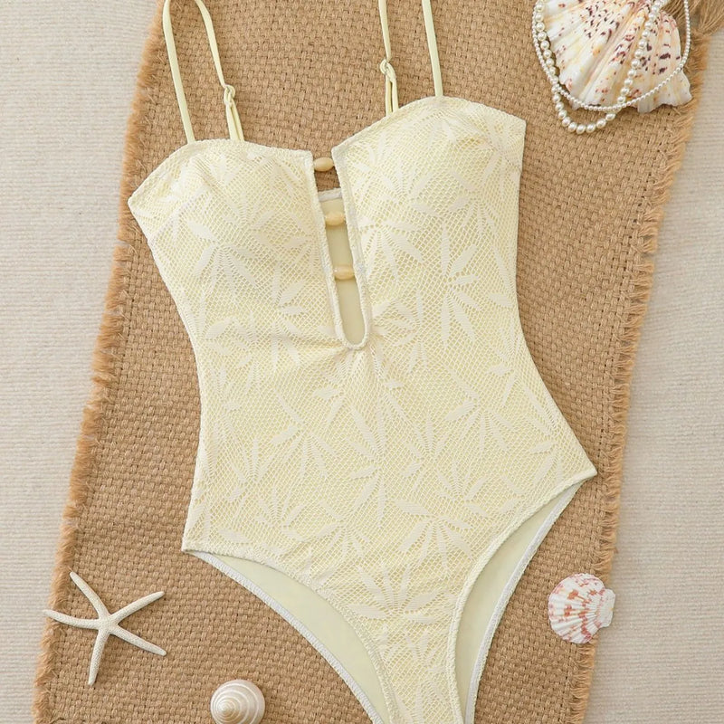 Summer Boho One Piece Swimsuit Women Strappy Backless Monokini Vacation.