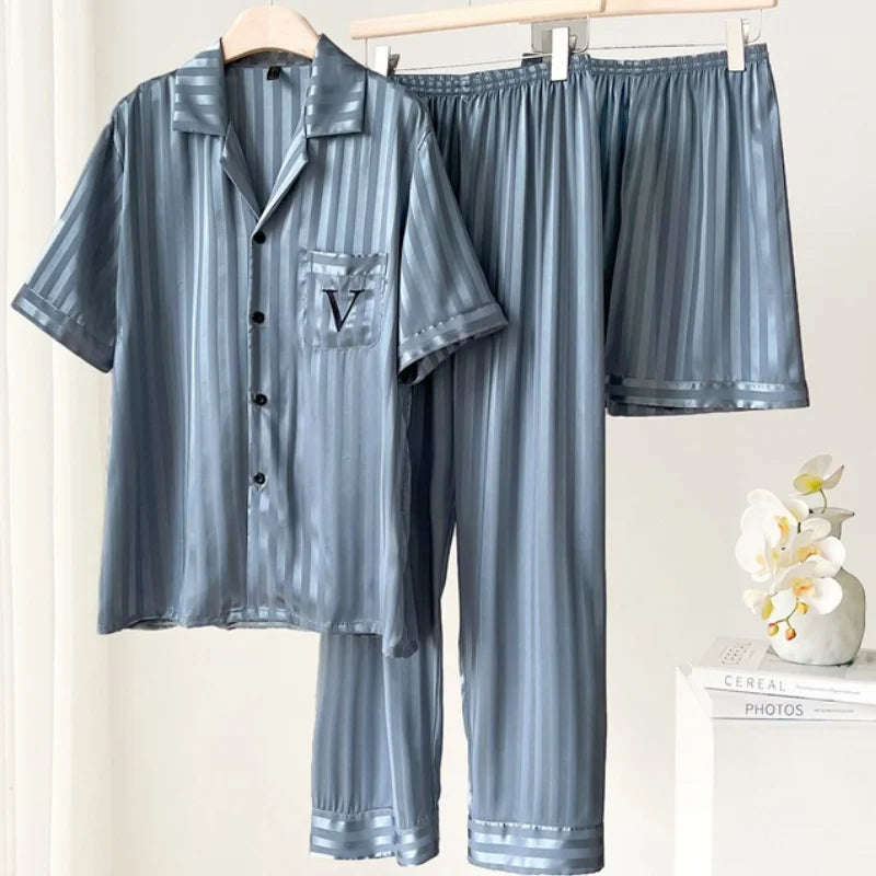 Spring Summer New Men 3pcs Pajamas Set.