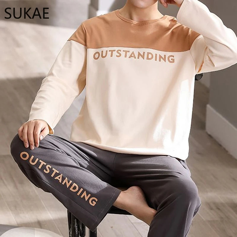 Sporty Pajama Set for Men Autumn Winter New Soft Cotton Pijama.