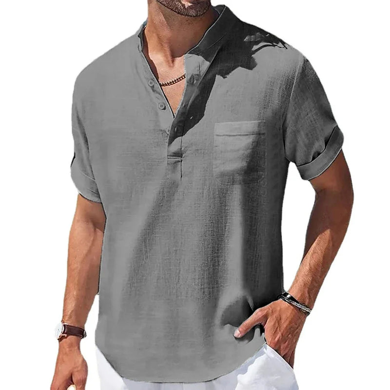 Summer Men's Cotton and Linen Shirts Short-Sleeved.