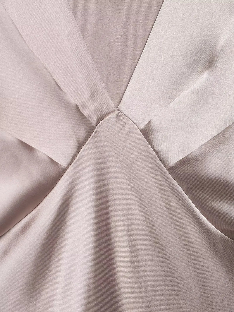 Women’s Sexy V Neck Satin Long Dress.