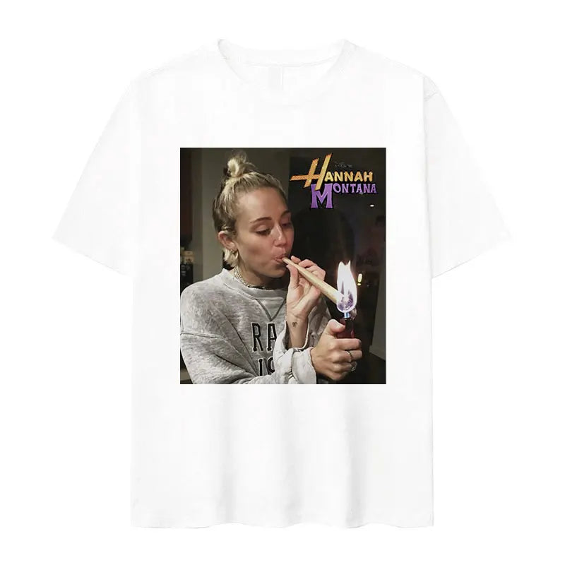 Miley Cyrus Funny Smoking T Shirt Hannah Montana Aesthetic Vintage T-shirt Men Women.