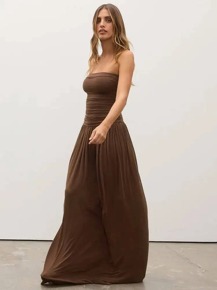 Mozision Off-shoulder Strapless Pleated Sexy Maxi Dress Women.