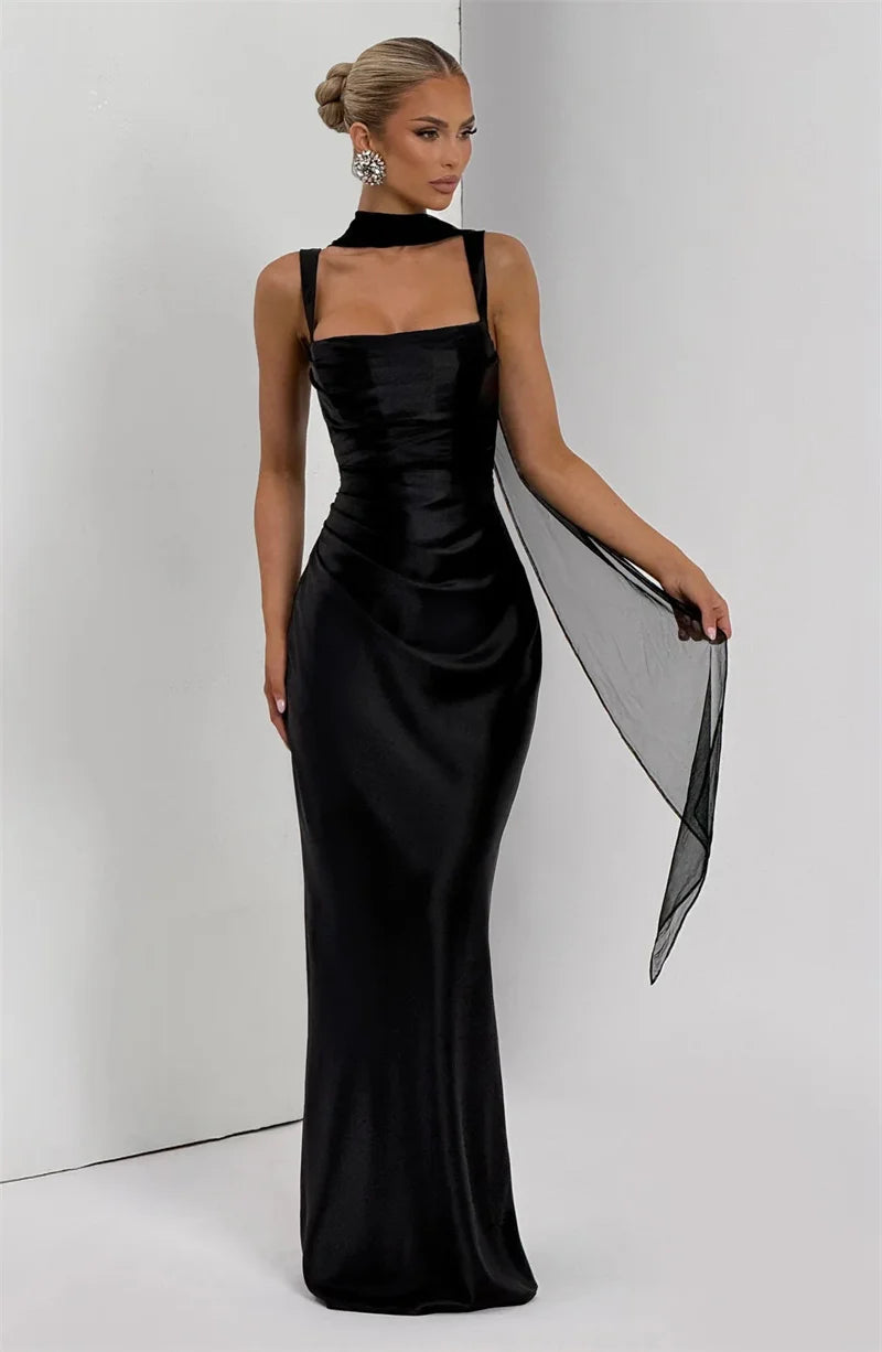 Mozision Satin Backless Sexy Maxi Dress Women Elegant.