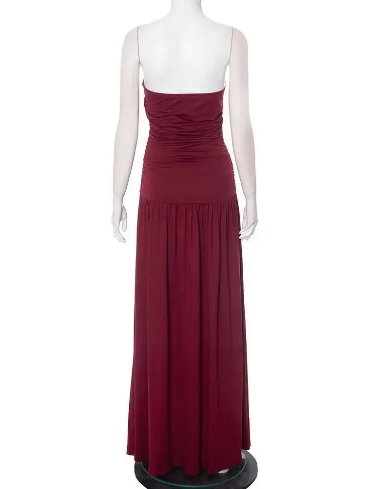 Mozision Off-shoulder Strapless Pleated Sexy Maxi Dress Women.